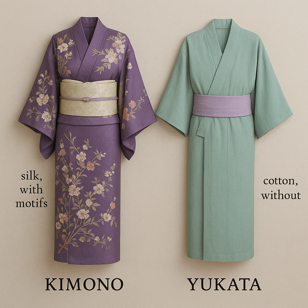 image des différences entre un kimono et un yukata. Vêtements traditionnels japonais.