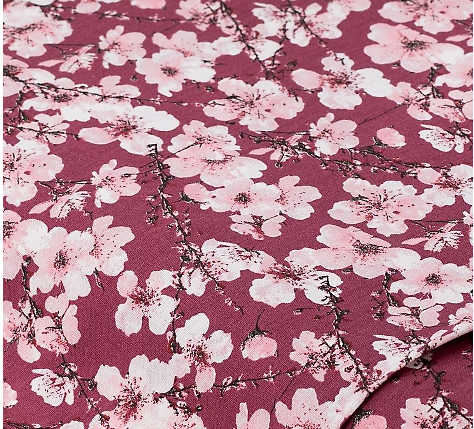 coton certifié choisi pour la confection de yukata femme été. Couleur lit de vin imprimé fleurs de cerisiers