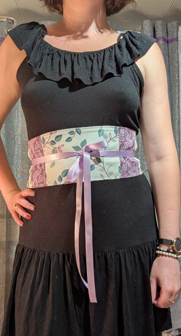 obi, ceinture large japonaise en coton parme