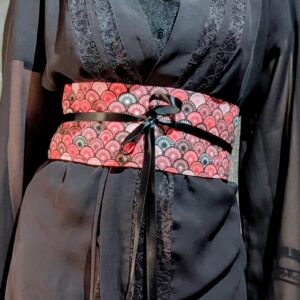 ceinture japonaise éventails rouges